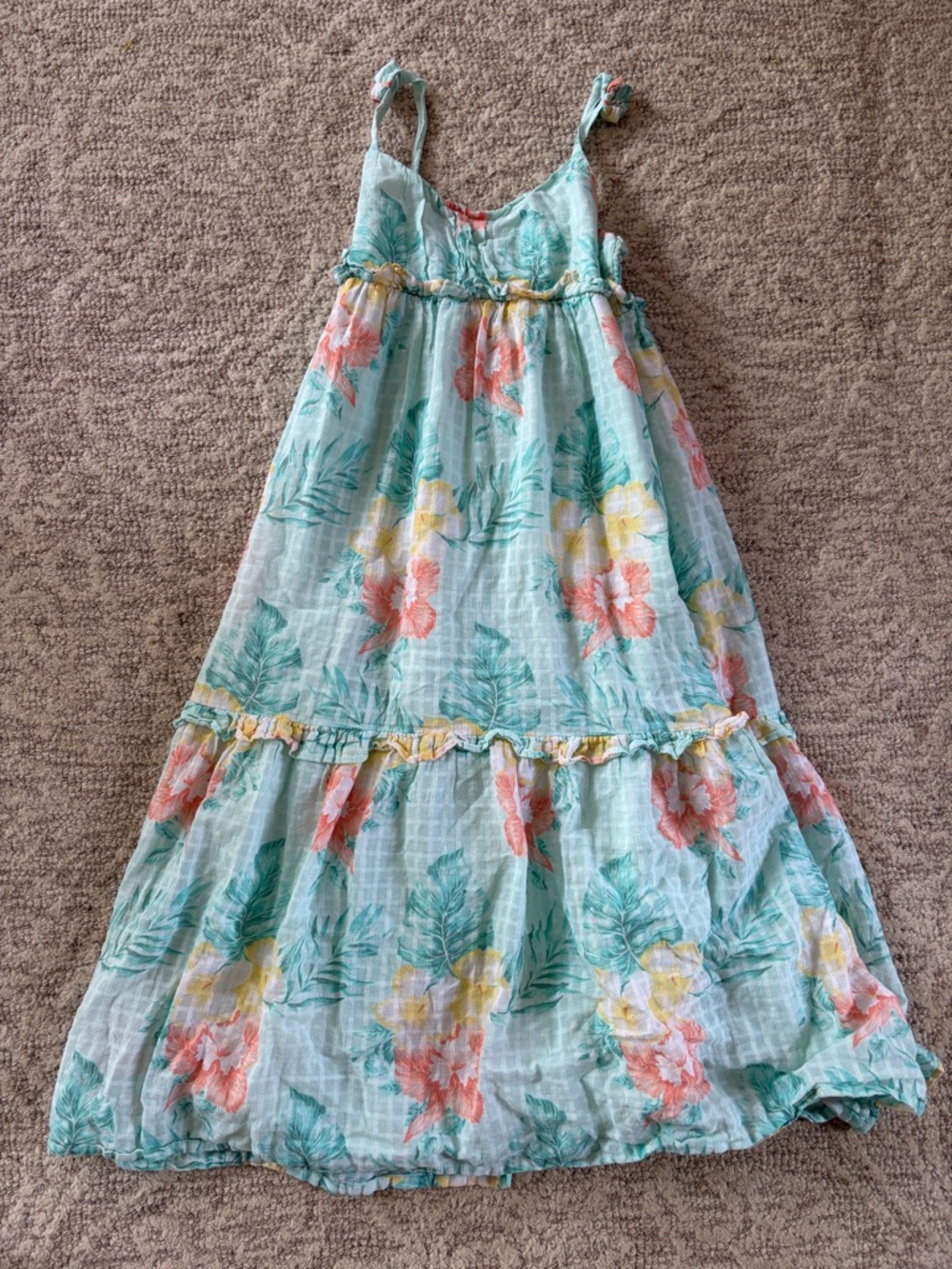 Janie and Jack Mint Floral Tiered Sundress with Coral and Yellow Blooms